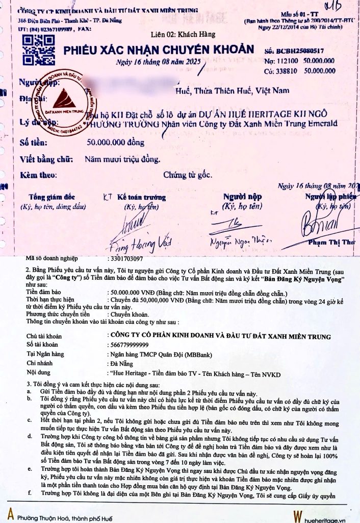 Hue Heritage: Dấu hiệu huy động vốn trái phép qua hình thức “đặt chỗ tư vấn” 4 z7164660900309 102fc5187647b21902dffcad2f943c5f